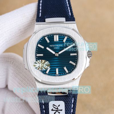 PPF Factory Swiss Clone Patek Philippe Nautilus 5810 Blue Dial Baguette Diamond Watch 